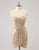 Sparkly Golden Spaghetti Straps Bodycon Homecoming Dress with Sequins