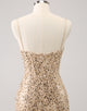 Sparkly Golden Spaghetti Straps Bodycon Homecoming Dress with Sequins