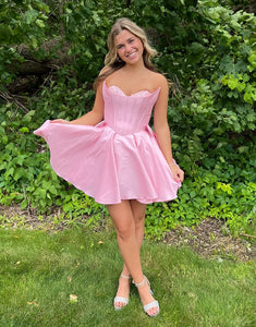 Pink Strapless A Line Homecoming Dress