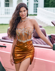 Chic Copper Strapless Bodycon Homecoming Dress