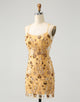 Glitter Yellow Sequined Embroidery Tight Short Homecoming Dress with Beading