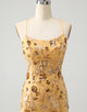 Glitter Yellow Sequined Embroidery Tight Short Homecoming Dress with Beading