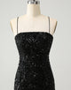 Chic Glitter Black Spaghetti Straps Tight Homecoming Dress with Sequins