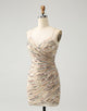 Glitter Champagne Spaghetti Straps Tight Short Homecoming Dress with Sequins