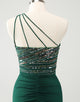 Glitter Dark Green Tight One Shoulder Cut-Out Homecoming Dress