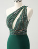 Glitter Dark Green Tight One Shoulder Cut-Out Homecoming Dress