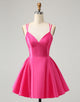 Fuchsia A Line Spaghetti Straps Backless Short Cute Homecoming Dress