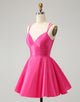 Fuchsia A Line Spaghetti Straps Backless Short Cute Homecoming Dress