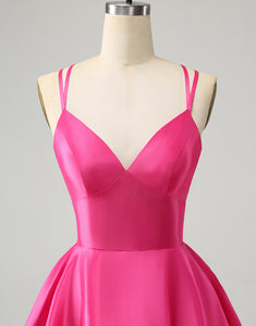 Fuchsia A Line Spaghetti Straps Backless Short Cute Homecoming Dress