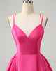 Fuchsia A Line Spaghetti Straps Backless Short Cute Homecoming Dress