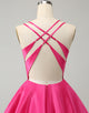 Fuchsia A Line Spaghetti Straps Backless Short Cute Homecoming Dress