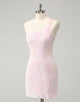 Pink One Shoulder Applique Sequins Mini Bodycon Homecoming Dress