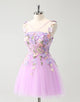 Purple A Line Halter Flowers Tulle Short Homecoming Dress