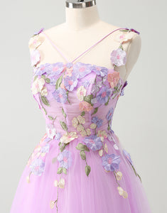 Purple A Line Halter Flowers Tulle Short Homecoming Dress