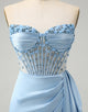 Sparkly Blue Bodycon Sweetheart Corset Homecoming Dress with Beading