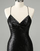 Stylish Glitter Black Sequins Tight Halter Homecoming Dress with Lace Up Back