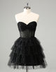 Sparkly A Line Black Sweetheart Tiered Corset Cute Homecoming Dress