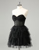 Sparkly A Line Black Sweetheart Tiered Corset Cute Homecoming Dress