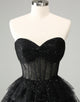 Sparkly A Line Black Sweetheart Tiered Corset Cute Homecoming Dress