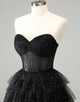 Sparkly A Line Black Sweetheart Tiered Corset Cute Homecoming Dress