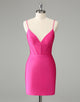 Fuchsia Bodycon Spaghetti Straps Satin Homecoming Dress