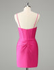 Fuchsia Bodycon Spaghetti Straps Satin Homecoming Dress