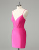 Fuchsia Bodycon Spaghetti Straps Satin Homecoming Dress