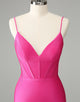 Fuchsia Bodycon Spaghetti Straps Satin Homecoming Dress