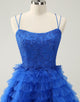 Blue A Line Spaghetti Straps Tulle Cute Homecoming Dress with Ruffles