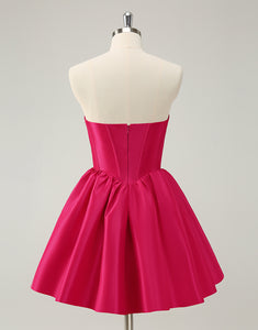 Fuchsia A Line Sweetheart Corset Satin Cute Homecoming Dress