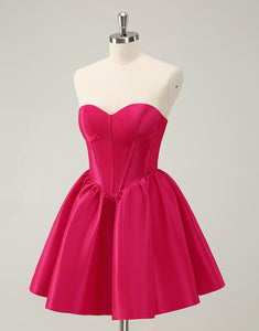 Fuchsia A Line Sweetheart Corset Satin Cute Homecoming Dress