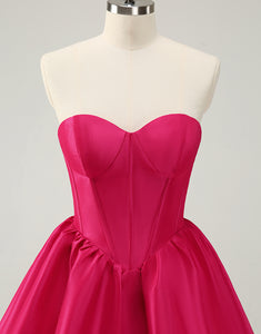 Fuchsia A Line Sweetheart Corset Satin Cute Homecoming Dress