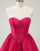 Fuchsia A Line Sweetheart Corset Satin Cute Homecoming Dress