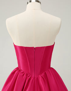 Fuchsia A Line Sweetheart Corset Satin Cute Homecoming Dress