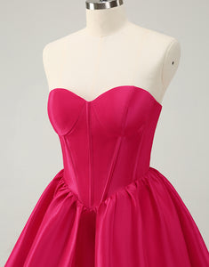 Fuchsia A Line Sweetheart Corset Satin Cute Homecoming Dress