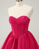 Fuchsia A Line Sweetheart Corset Satin Cute Homecoming Dress