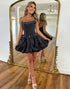 Sparkly Pink A Line Strapless Ruffled Corset Homecoming Dresses with Bow