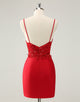 Sparkly Red Bodycon Spaghetti Straps Homecoming Dress with Sequins