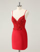 Sparkly Red Bodycon Spaghetti Straps Homecoming Dress with Sequins