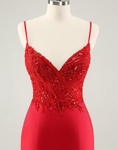 Sparkly Red Bodycon Spaghetti Straps Homecoming Dress with Sequins