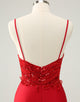 Sparkly Red Bodycon Spaghetti Straps Homecoming Dress with Sequins