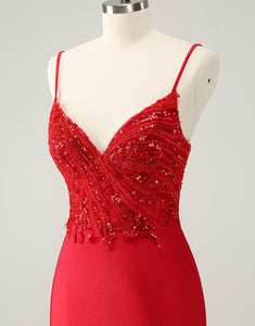 Sparkly Red Bodycon Spaghetti Straps Homecoming Dress with Sequins