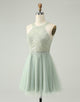 Dusty Green Halter Sequins A Line Homecoming Dress