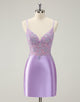 Sparkly Bodycon Lilac Spaghetti Straps Homecoming Dress with Sequins