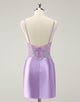 Sparkly Bodycon Lilac Spaghetti Straps Homecoming Dress with Sequins