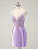 Sparkly Bodycon Lilac Spaghetti Straps Homecoming Dress with Sequins