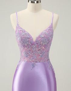 Sparkly Bodycon Lilac Spaghetti Straps Homecoming Dress with Sequins