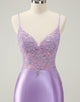 Sparkly Bodycon Lilac Spaghetti Straps Homecoming Dress with Sequins