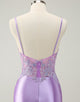 Sparkly Bodycon Lilac Spaghetti Straps Homecoming Dress with Sequins