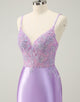 Sparkly Bodycon Lilac Spaghetti Straps Homecoming Dress with Sequins